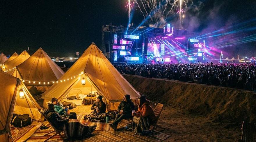 Festival main stage and camp