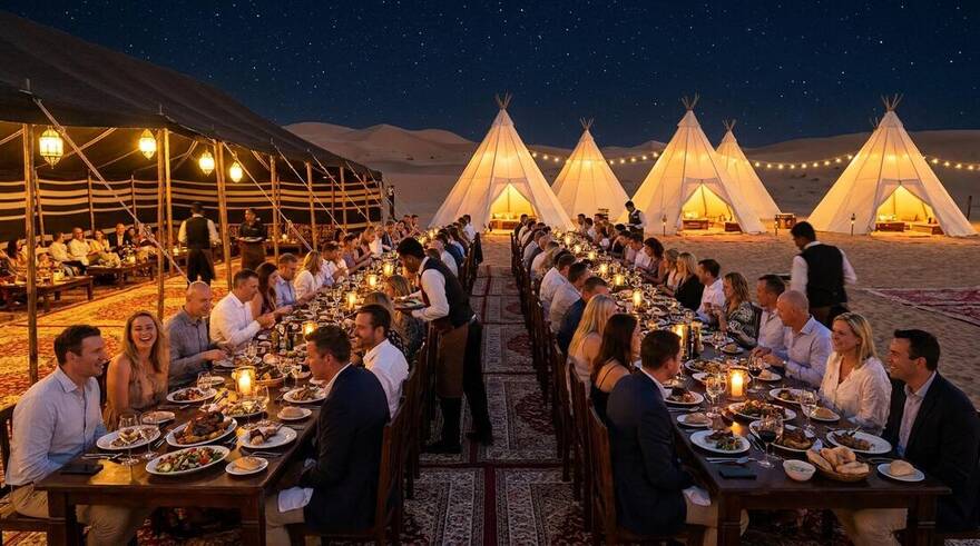 Glamping village event dining